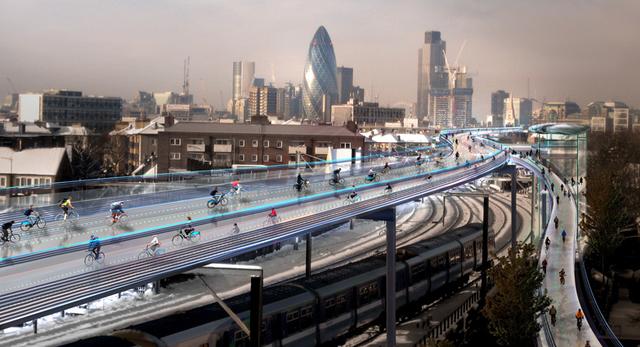 Nowoczesna architektura Wielkiej Brytanii: rowerowe autostrady nad Londynem projektu Normana Fostera