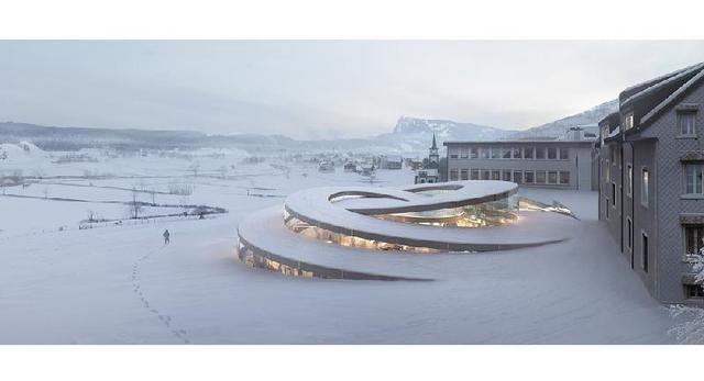 Projekt Spiralnego muzeum dla zegarmistrzów szwajcarskich. Autor: Bjarke Ingels Group 