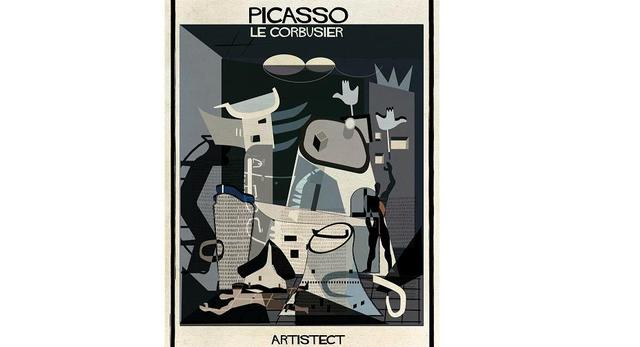 Kompozycja Pablo Picasso z Modulorem Le Corbusiera