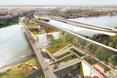 Widok z lotu ptaka - projekt bryły mostu 11th Street Bridge Park–Anacostia Crossing  autor: Pracownia architektoniczna OMA 