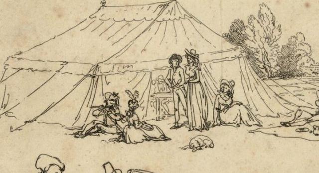 Prawie jak nad Wisłą. Namiot i modne towarzystwo ok. 1790