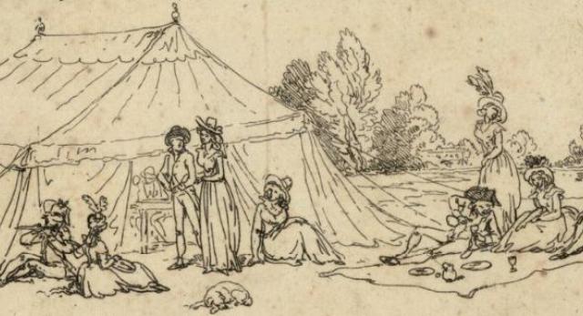Namiot, ok. 1790. Ryc. Thomas Rowlandson. Polona